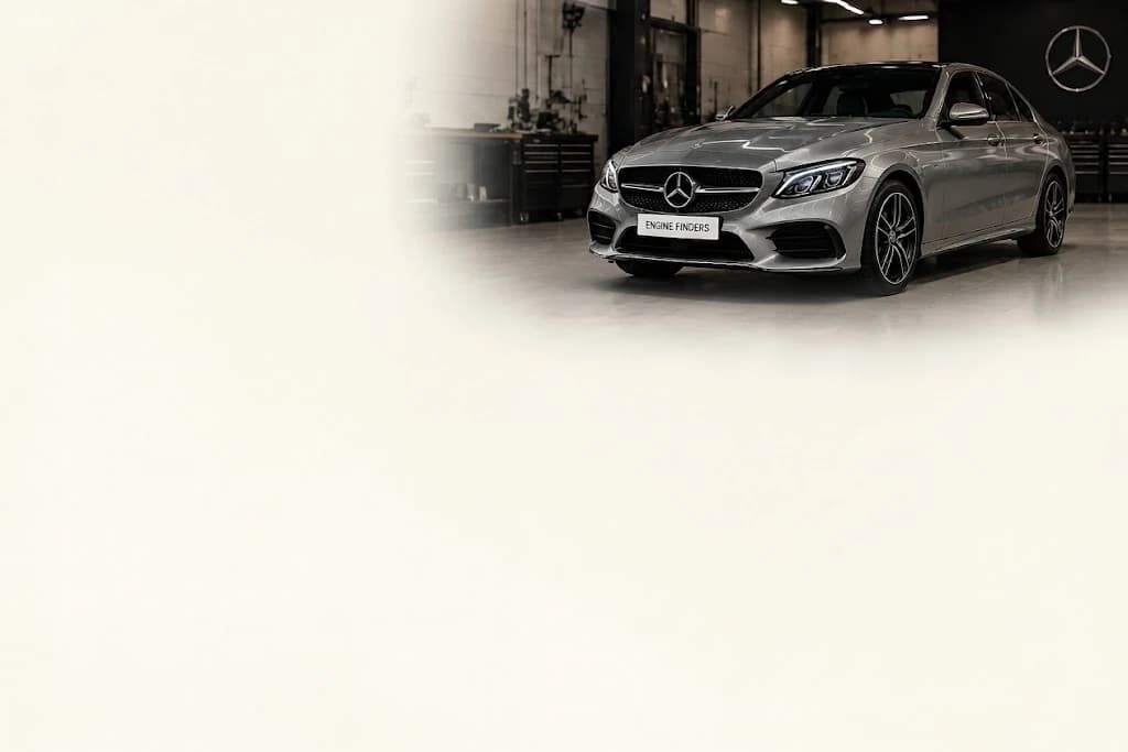 Mercedes C-Class in a bright Mercedes specialist workshop
