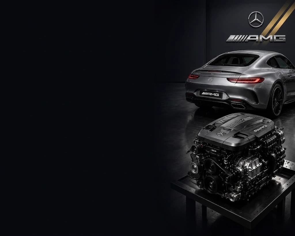 Mercedes AMG GT 53 engine and sedan